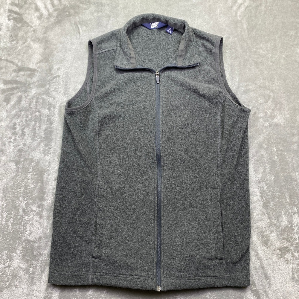Lands End Gray Fleece Zip Up Vest Women's M 10/12 Gorpcore‎ Retro grunge